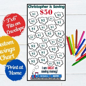 50 Dollar Kids Saving Challenge Chart Template, Kids Saving Envelope System, Personalized Kids Saving Template, Kids Learn to Save, MON123