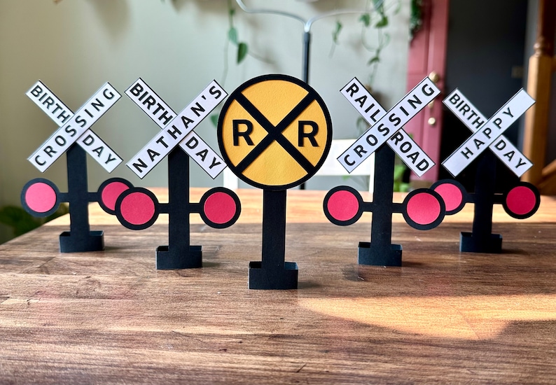 Personalized Railroad Crossing Sign, Mini Table Top Railroad Crossing Birthday Sign, Train Birthday Decor, Train Party Decoration, TRA123 image 7