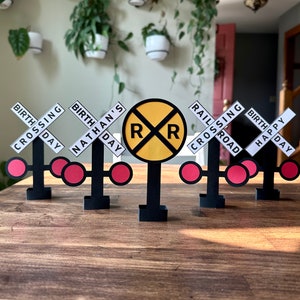 Personalized Railroad Crossing Sign Mini Table Top Railroad Crossing Sign Decoration for Train Birthday Party Train Birthday Choo Choo Decor