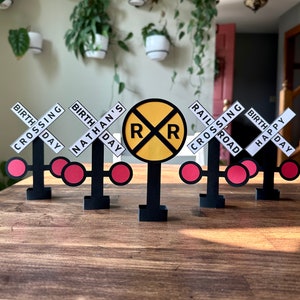 Personalized Railroad Crossing Sign, Mini Table Top Railroad Crossing Birthday Sign, Train Birthday Decor, Train Party Decoration, TRA123