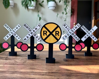 Personalized Railroad Crossing Sign, Mini Table Top Railroad Crossing Birthday Sign, Train Birthday Decor, Train Party Decoration, TRA123