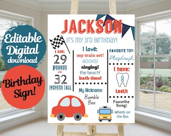 Editable Personalized Transportation Birthday Milestone Sign-Editable Birthday Poster - Custom Birthday Party Poster -Milestone Sign- TRP123