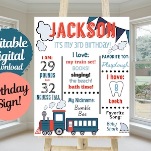 Custom Editable Personalized Train Birthday Milestone Sign - Editable Birthday Poster - Boys Train Party - Custom Birthday Poster - TRA118