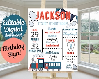 Custom Editable Personalized Train Birthday Milestone Sign - Editable Birthday Poster - Boys Train Party - Custom Birthday Poster - TRA118