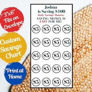 Custom 100 Dollar Saving Chart, Personalized Envelope System, Save Money, Saving 100 Dollars Coloring Chart, Kids Saving Motivation, MON123