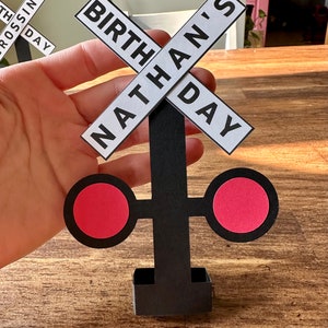 Personalized Railroad Crossing Sign, Mini Table Top Railroad Crossing Birthday Sign, Train Birthday Decor, Train Party Decoration, TRA123 “Name” + Birthday