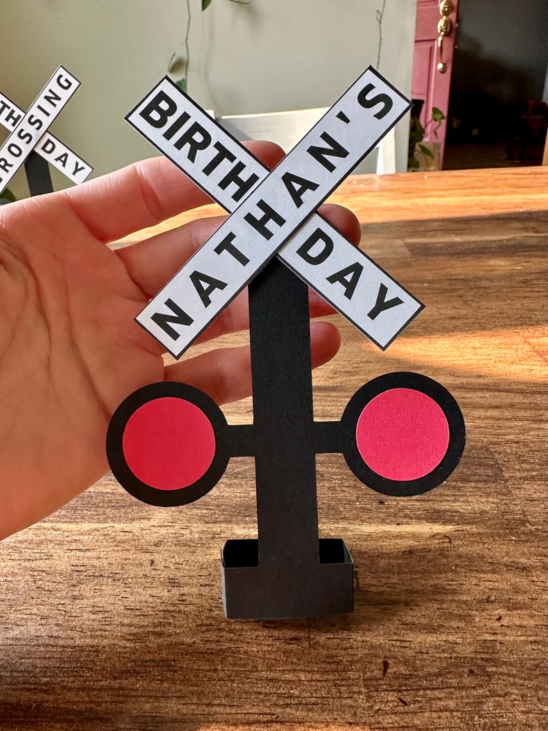 Personalized Railroad Crossing Sign, Mini Table Top Railroad Crossing Birthday Sign, Train Birthday Decor, Train Party Decoration, TRA123 “Name” + Birthday