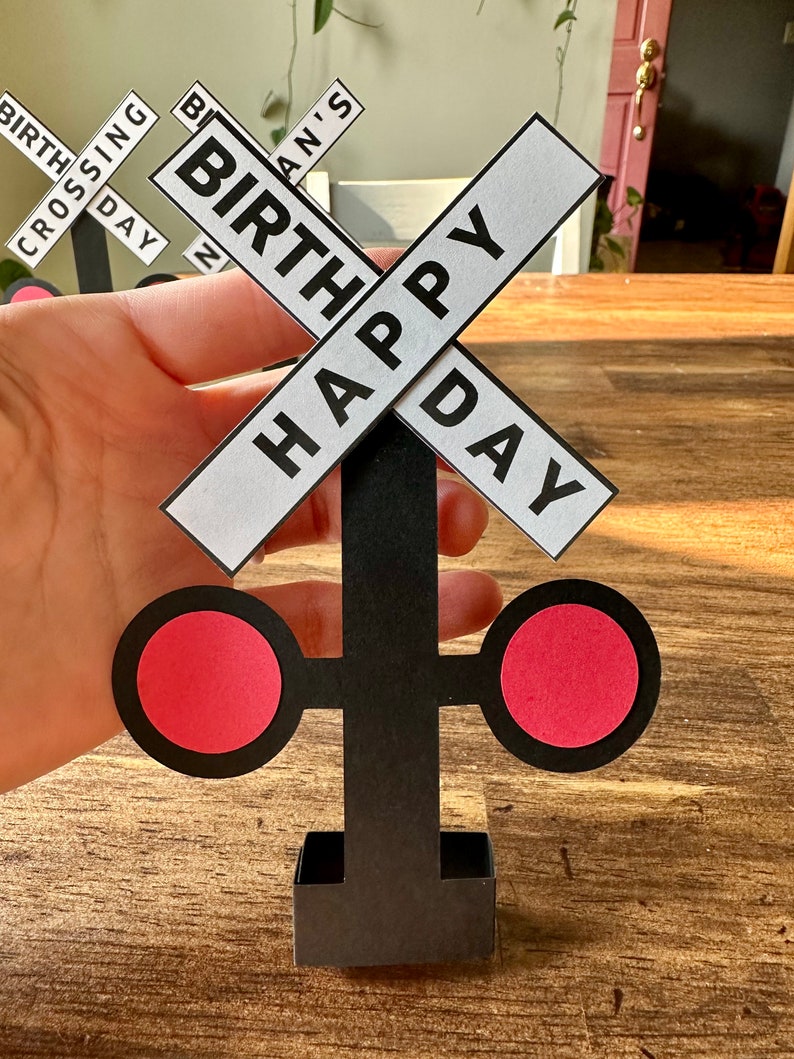 Personalized Railroad Crossing Sign, Mini Table Top Railroad Crossing Birthday Sign, Train Birthday Decor, Train Party Decoration, TRA123 Happy Birthday