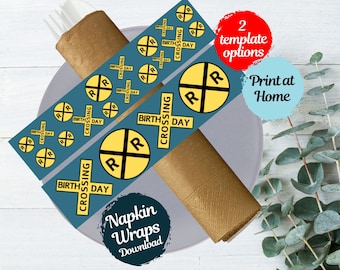 Railroad Napkin Wraps, Digital Download, Print From Home Train Birthday Party Decor, Train Party Decorations, Railroad Crossing Sign, TRA123