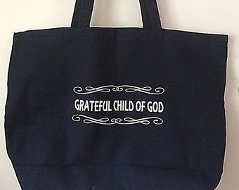 Christian Tote Bag Spiritual Religious Grateful Child of God Book Bag Carry All