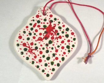 Handpainted Christmas Ornament Red Green Dots
