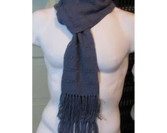 Unisex Handwoven Teal Scarf with Leno Lace Rows