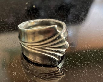 Handcrafted Upcycled Art Deco Era Spoon Ring for Men or Women Size 7 3/4, Stainless Steel Jewelry
