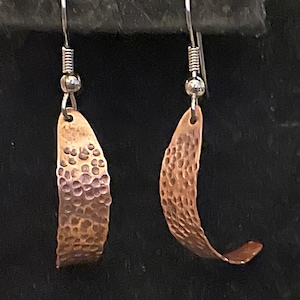 Handcrafted Statement-making Hammered Textured Copper Dangle Earrings for a Bold Style