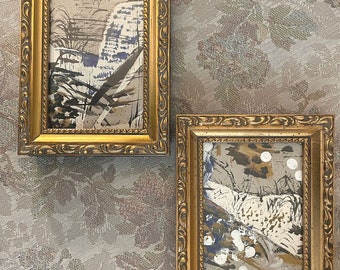 Collage originale con tecnica mista e pittura acrilica serie 1, tecnica mista incorniciata
