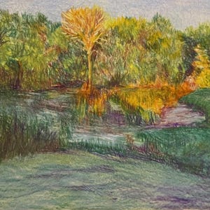 Original Colored Pencil Landscape, Contemporary Artwork, Wall Decor, Home Decor, Art Gifts