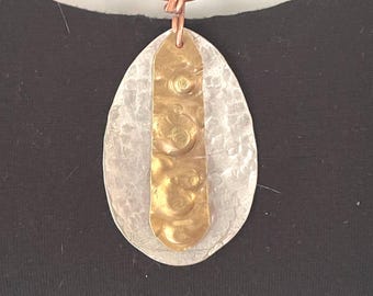 Handcrafted Mixed Metal Pendant Necklace for Woman, Silverplate Copper Brass Jewelry, Artisan Jewelry Gifts