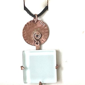 Copper and Glass Tile Pendant Necklace, Handcrafted Jewelry, Handmade Necklace