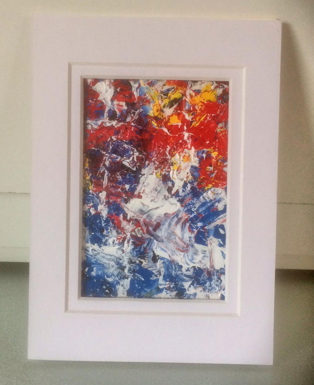 Contemporary Art Original Art 5x7 Acrylic Abstract Painting Red White Blue Small Artwork