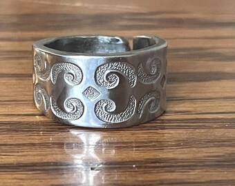 Bold Upcycled Stainless Steel Band Spoon Ring Size 7 1/4, Flatware Jewelry