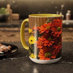Colorful Floral Coffee Mugs, Vibrant Mug for Home, Gift for Flower Lovers, Tea Cup for Spring, Drinkware for Garden Enthusiasts