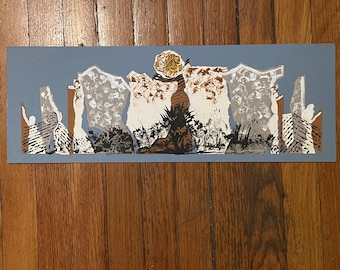 Original Mixed Media Abstract Collage Wall Art 19 x 7