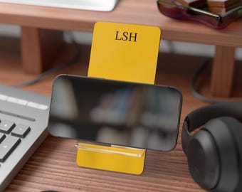 PERSONALISIERTER Handyständer, gelber Schreibtisch Organizer, Smartphone Halter, personalisiertes Geschenk, Tech Accessoire, Home Office Dekor