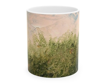 Taza de cerámica con paisaje sereno, taza de café con temática natural, decoración del hogar, regalo para amantes de la naturaleza, taza artística única, artículos relajantes