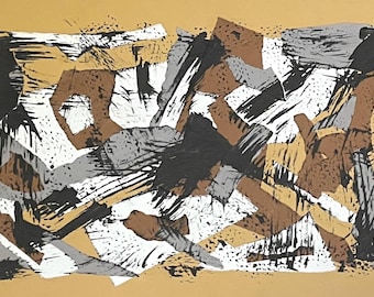 Mixed Media Acrylic Paint and Paper Collage Artwork, Home Decor