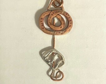 Handcrafted Abstract Copper and Silver Pendant