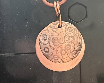 Handcrafted Dual Disk Textured Copper Pendant Necklace, Artisan Jewelry, Jewelry Gifts for Woman