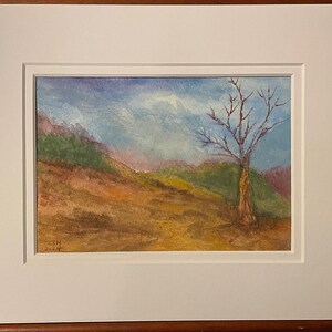 8x10 Matted Original Watercolor, Landscape Painting Tree