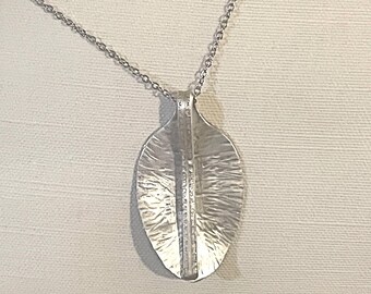 Handcrafted Silverplate Pendant Necklace Leaf Design for Women, Flatware Jewelry for Men and Women