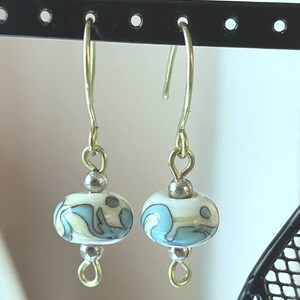 Blue and White Ceramic Bead Earrings, Handmade Jewelry, Jewelry for Her, Dangle Earrings, Gifts for Her