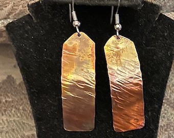 Handcrafted Modern Copper Rectangular Dangle Earrings - Hammered Texture, Rustic Chic Jewelry