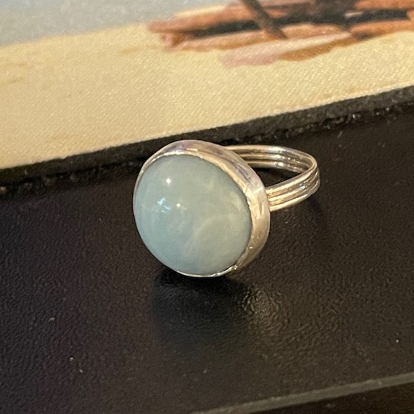 Anello da mignolo in calcite blu in argento sterling, gioielli artigianali, anello artigianale, gioielli in calcite