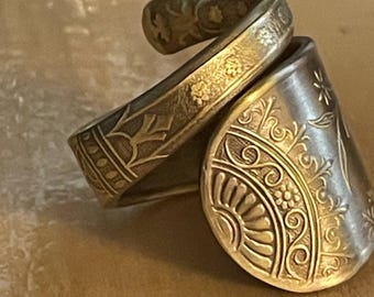 HandcraftedAntiqueSilverplateWraparoundRing, Flatware Jewelry for Him or Her Size 7, Jewelry Gifts