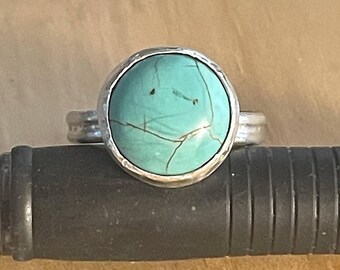 Handcrafted 925 Sterling Silver 12mm Natural Turquoise Cabochon Ring Size 7 for Men or Women, Band Ring, Statement Ring, Jewelry Gifts