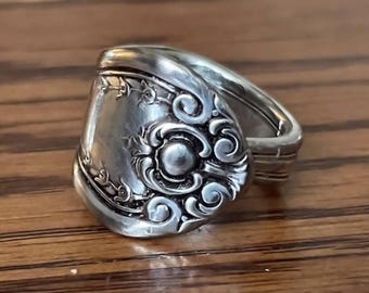 Upcycled Silverplate Floral Statement Spoon Ring Marked XX Size 6 1/2, Flatware Jewelry for Women