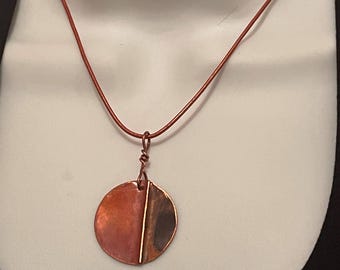 Handcrafted Copper Fold Form Flame Painted Pendant Necklace for Woman or Man