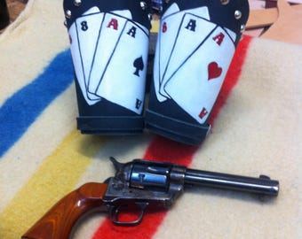 Cowboy Cuffs Aces and Eights Hand Painted Hand Tooled Cowboy Action