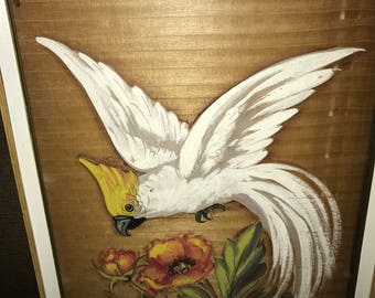 Vntg COCKATOO Bird Painting on Wood -SIGNED NORTE