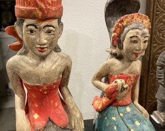 Vntg Tibetan Javanese Balinese Wood Carved Wedding Figurines… approx 8” H… wood carved.. no markings….