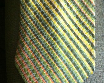 Vntg LIEBERT Mens Silk Tie ~Striped Green, Orange, Yellow