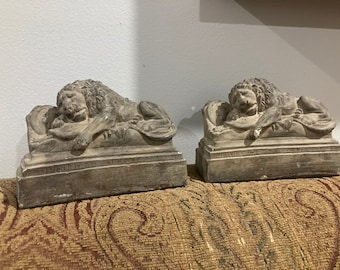 Antq Swiss Lucerne Lions Bookends Pair