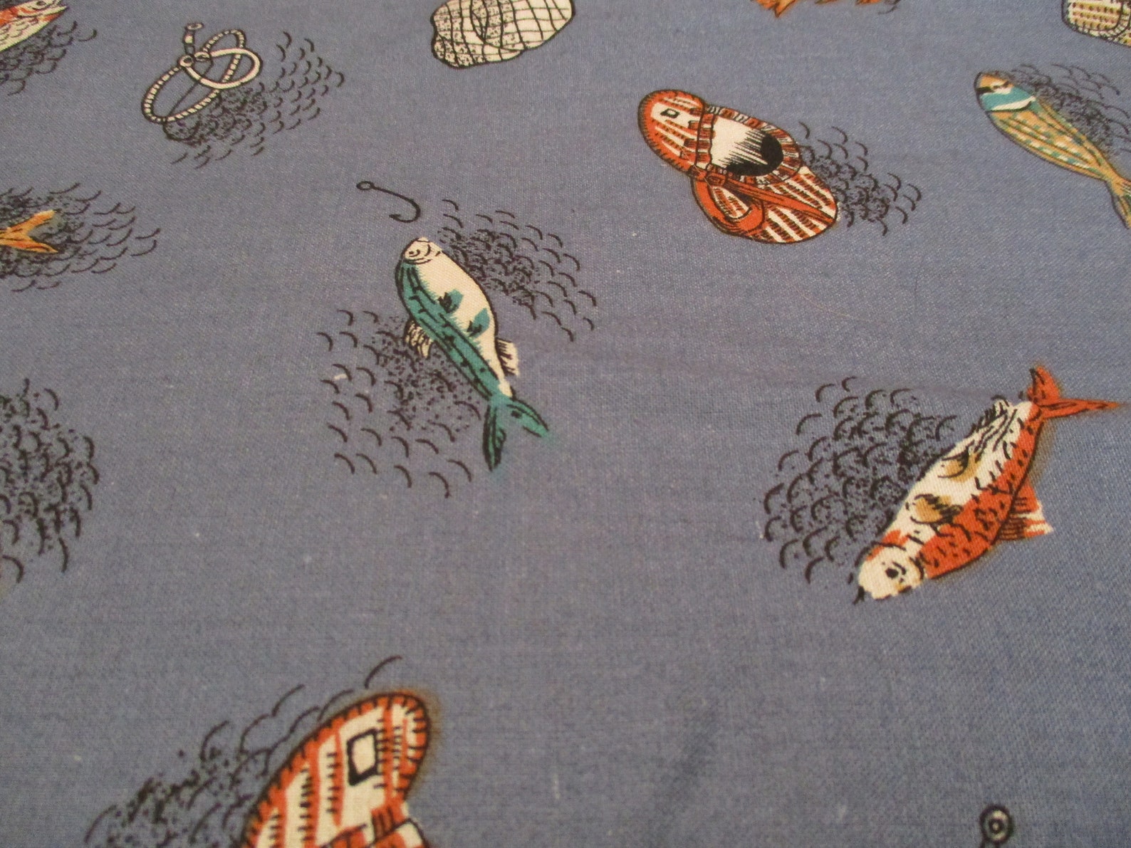 General Fabrics Fishing Theme Fabric With Solid Blue Etsy