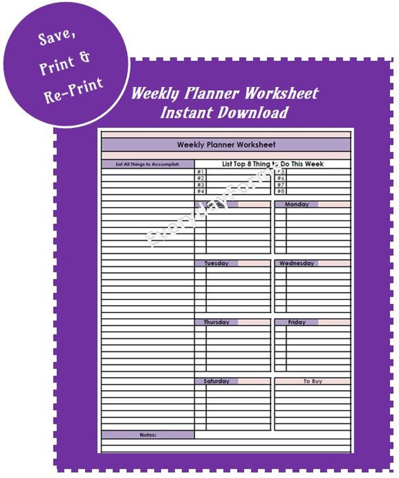 Weekly Planner Worksheet | Etsy