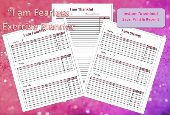 i am fearless exercise planner etsy