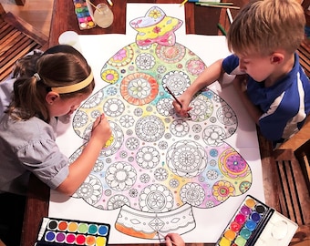 Póster GIGANTE / Árbol de Navidad Mandala para COLOREAR