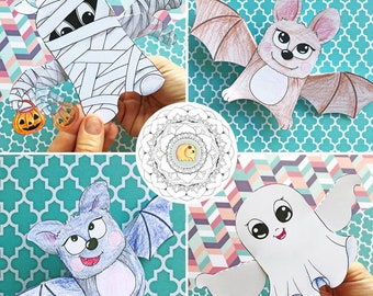 HALLOWEEN | 3D Moving Paper Toy - Bat, Ghost, Mummy with flapping arms/wings to Craft and Color